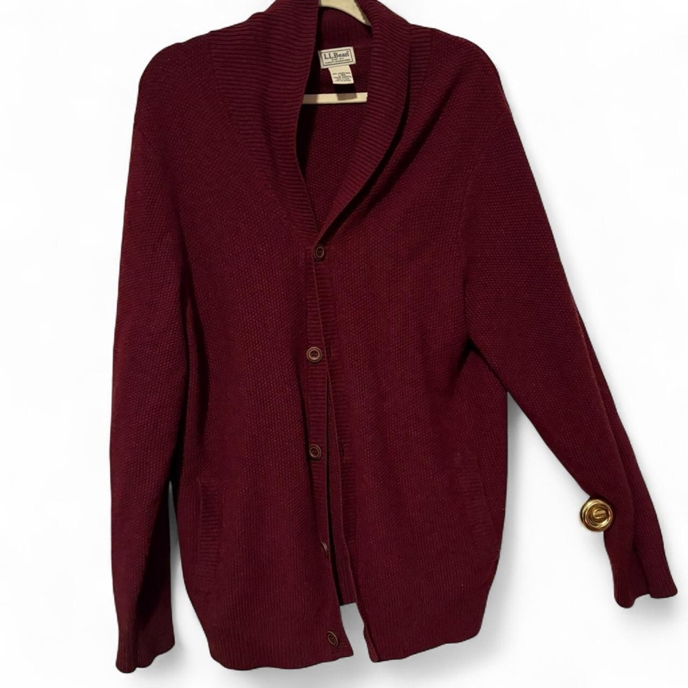 Vintage L.L. Bean lamb wool burgundy comfy oversized cardigan lg